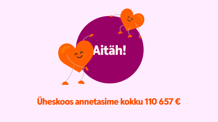 Kaks südant, suure ringi sees "Aitäh" ja tekst selle kohta, mis oli annetamisrekord.