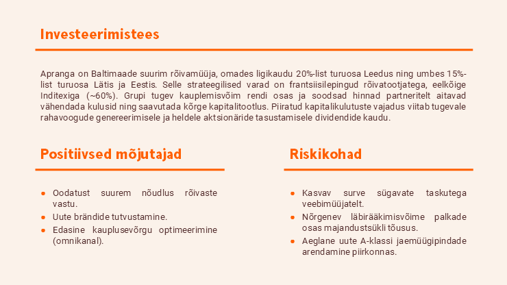 Investeeristees, positiivsed mõjutajad ja riskikohad.