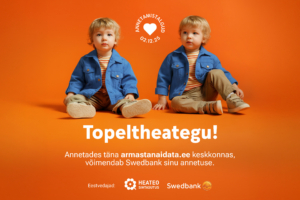 Fotol on tekst annetuse kohta ja seal istuvad kaks poissi, vanuses umbes 2-aastat.