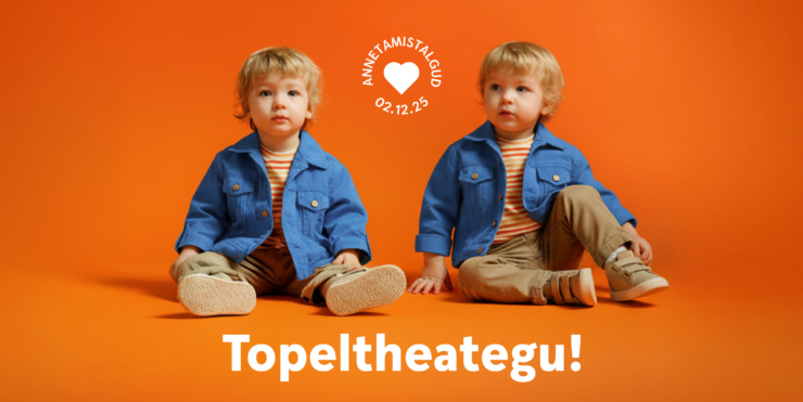 Fotol on tekst annetuse kohta ja seal istuvad kaks poissi, vanuses umbes 2-aastat.